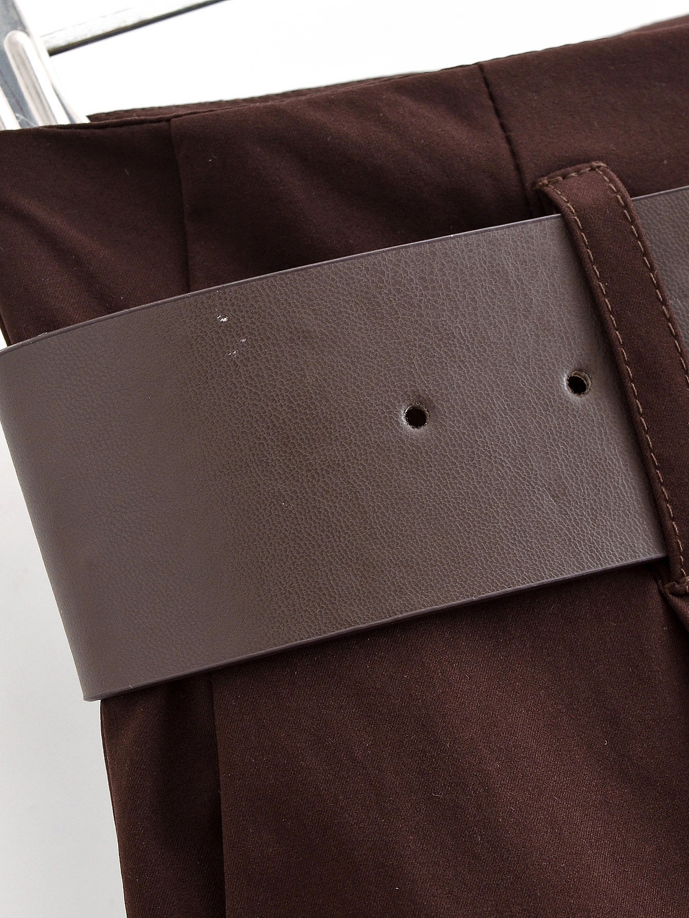 Chocolate Brown High-Waisted Wide-Leg Trousers With Belt NorixaFashion.com