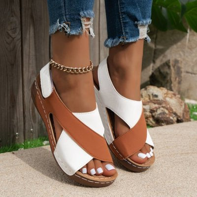 Colorblock-crossed  Wedges Sandals Summer Fashion Fish Mouth Platform Roman Shoes For Women CJD