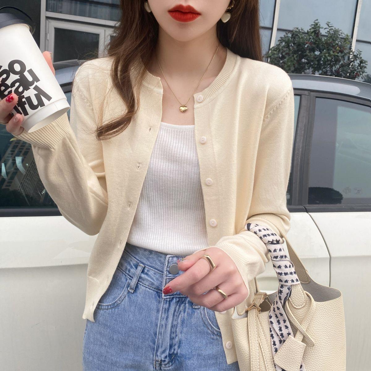 Women's Slimming Round-Neck Long-Sleeve Knitted Cardigan LadyShow.Store