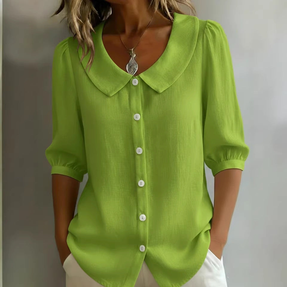 Collared Short-sleeve Blouse Fashion Casual Versatile Loose Shirt Women's Clothing NorixaFashion.com