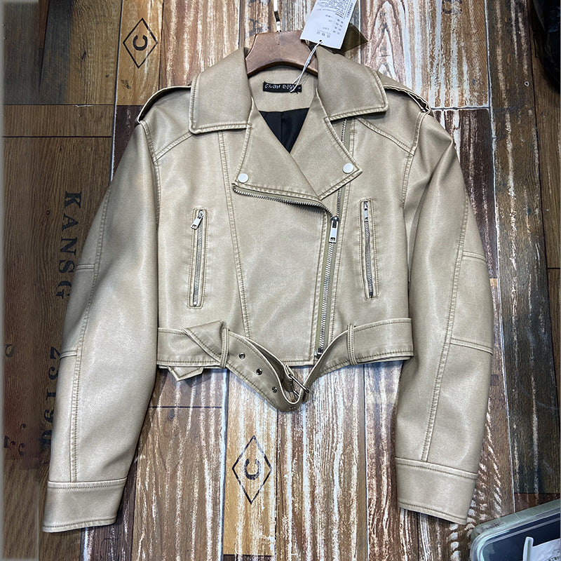 Hong Kong Style Retro Coat Women's Short Spring And Autumn New Casual Pop Motorcycle PU Leather Jacket LadyShow.Store