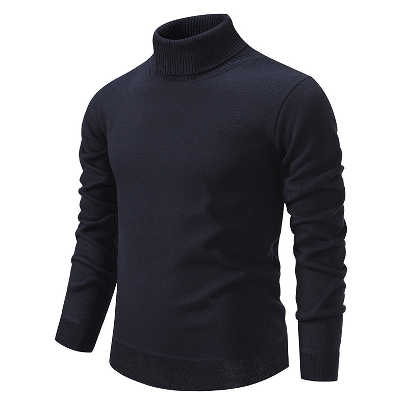 Men's Turtleneck Pullover Sweater Fashion Solid Color Fleece Lined Knitted Long-sleeved Top Clothing LadyShow.Store