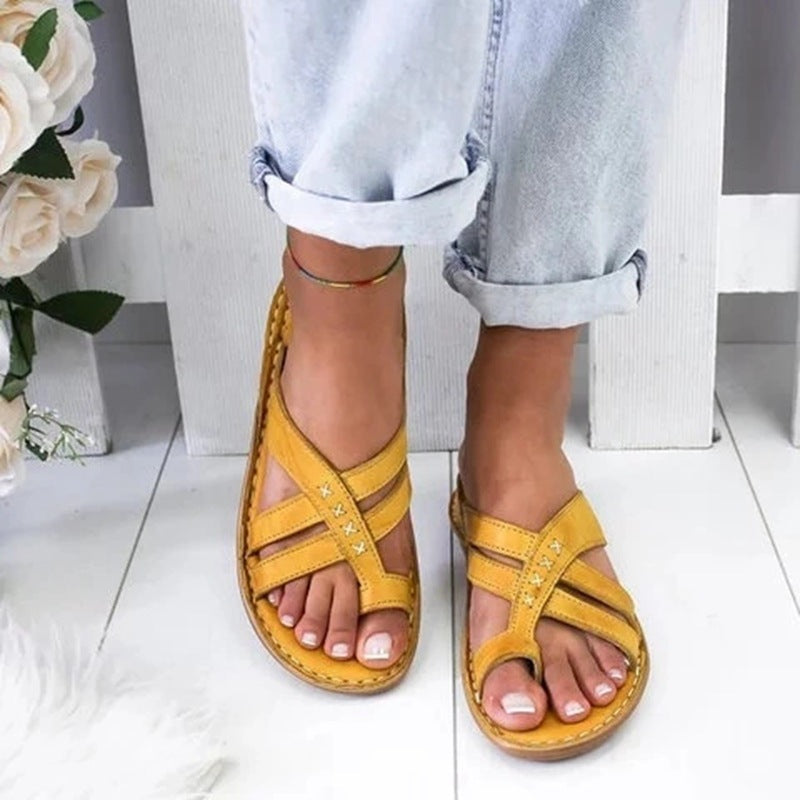 Retro Women's Wedge Heel European And American Casual Plus Size Shoes Solid Color Sandals LadyShow.Store