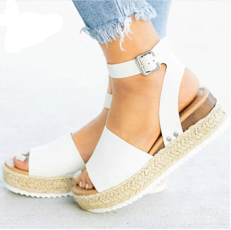 Plus Size Women's Thick Sole Leopard Print Round Toe Belt Buckle Fashion Casual Sandals LadyShow.Store