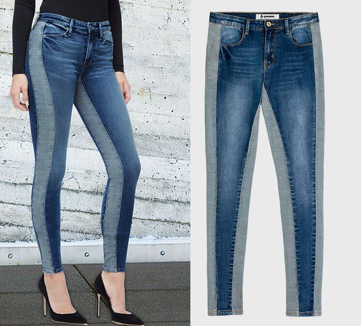 Summer Women's Slim Fit Color Block Denim Pants Pi-Mart