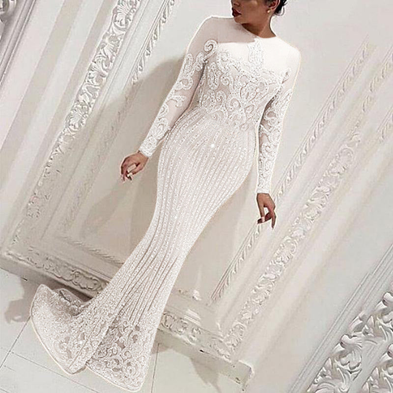 Sexy Gold Long Sleeve Dress Women NorixaFashion.com