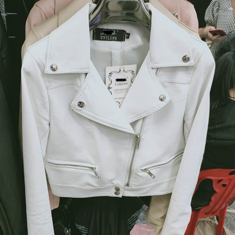 Motorcycle Leather Women's Short Slim Fit Plus Size Washed Leather Jacket LadyShow.Store