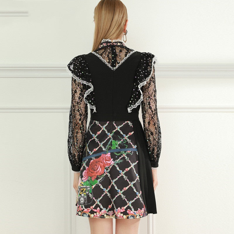 Women Foliage Black Plaid Print Dress NorixaFashion.com