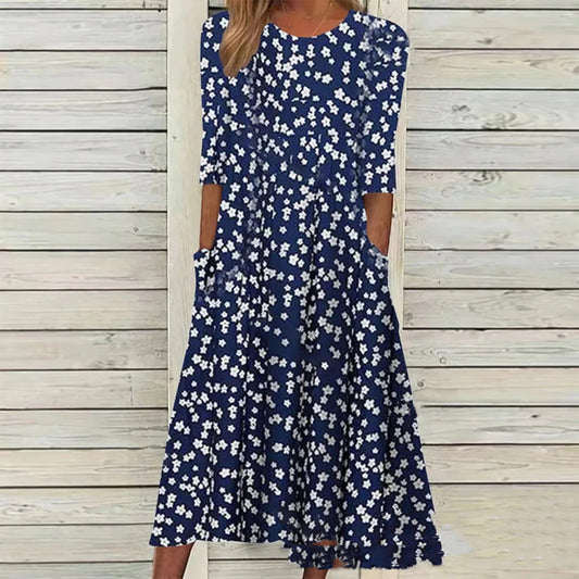 Women's Round Neck Pocket Swing Dress