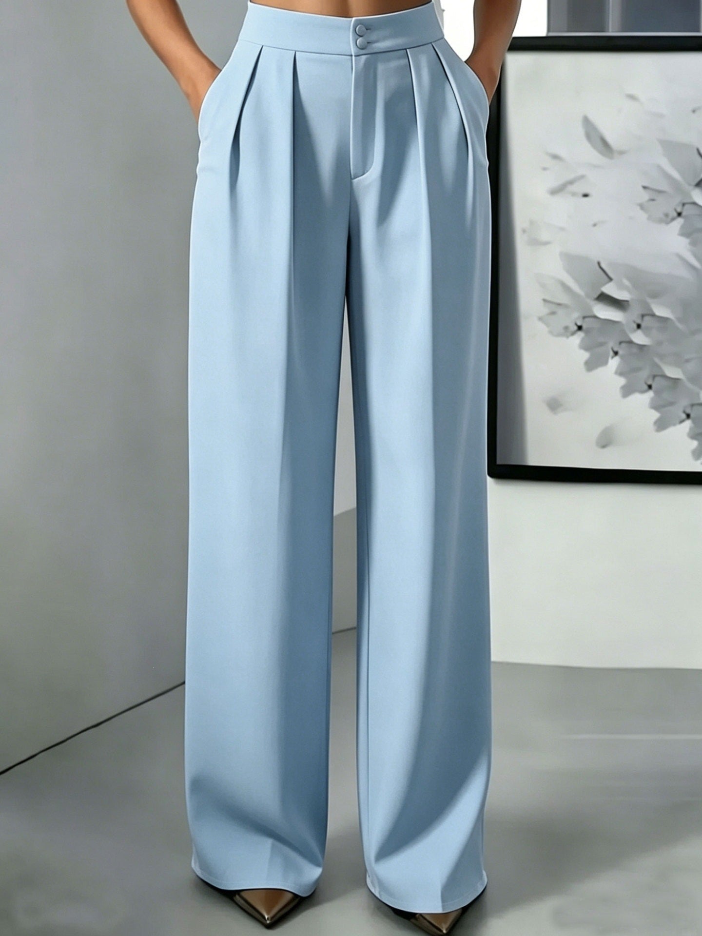 Straight-leg Minimalist Suit Slim-fit Elastic-waist Pants For Women NorixaFashion.com