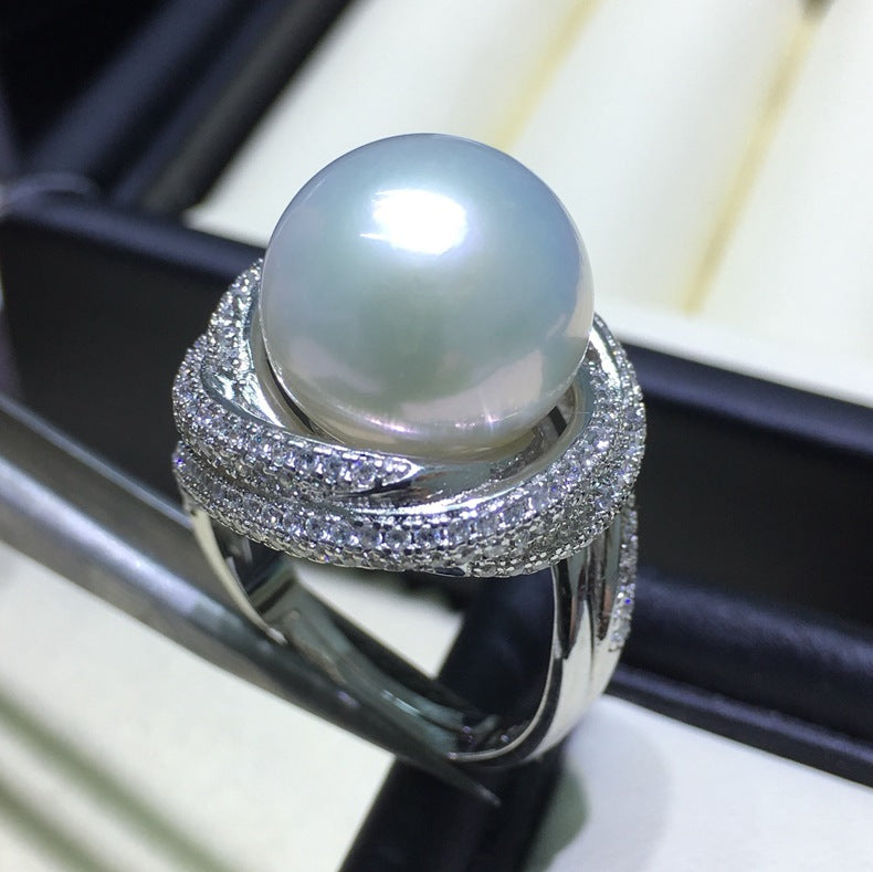 White Freshwater Silver Pearl Ring