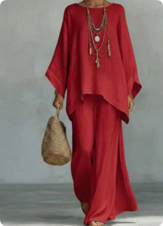 Casual 2-piece Set Loose Long-sleeved Wide-leg Trousers For Womens Minimalist Relaxed-fit Top And Wide-leg Pants Set For Daily Wear Work Vacation Outfits NorixaFashion.com