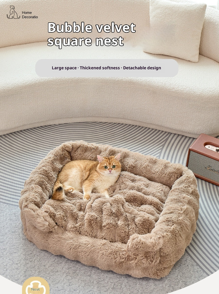 Bubble Plush Square Bed Pets Fashion