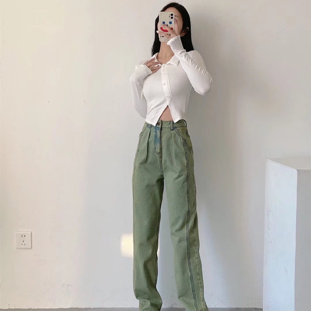 Trendy Green Straight Jeans NorixaFashion.com