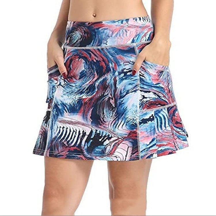 Women's Short Culottes Tennis Running Workout Two-layer High Top Sports Dress With Pockets