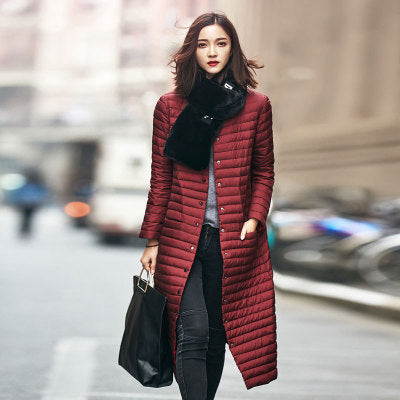 Long Over-the-Knee Stand Collar Lightweight Down Jacket Pi-Mart
