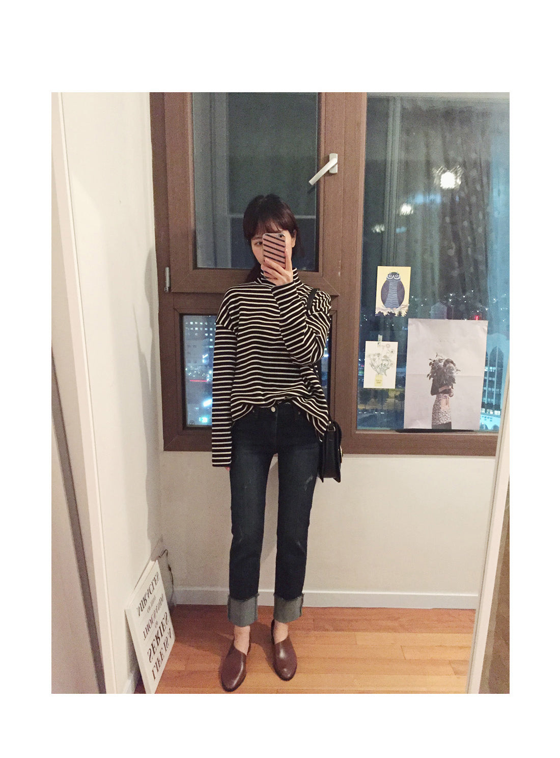 Striped Turtleneck Base Layer T-Shirt Pi-Mart