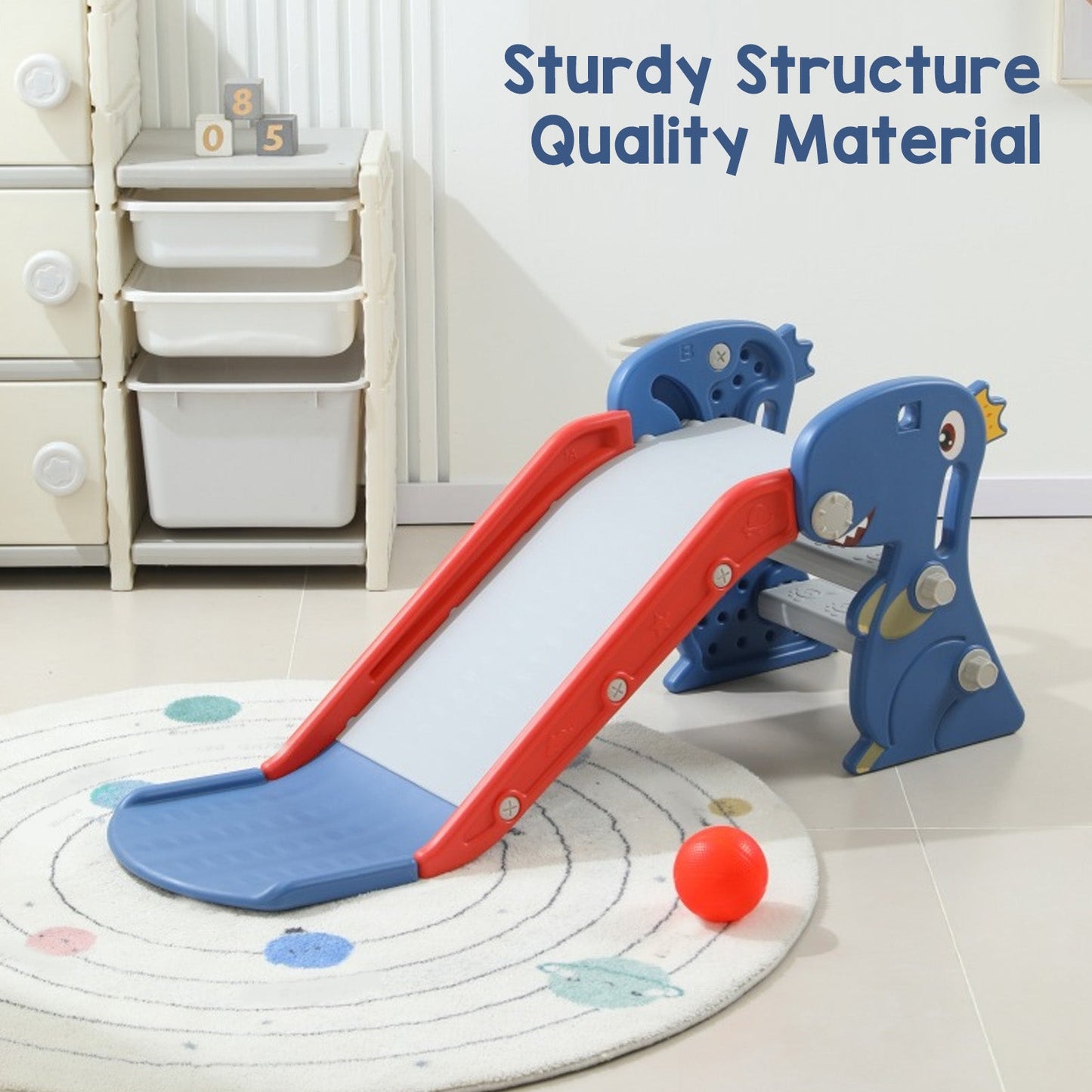 Toddler Indoor Slide For 0 To 3 Years Old Easy Assembly Dinosaur Shape Foldable Slide With Basketball Hoop Stairs Blue Best YouTube Store