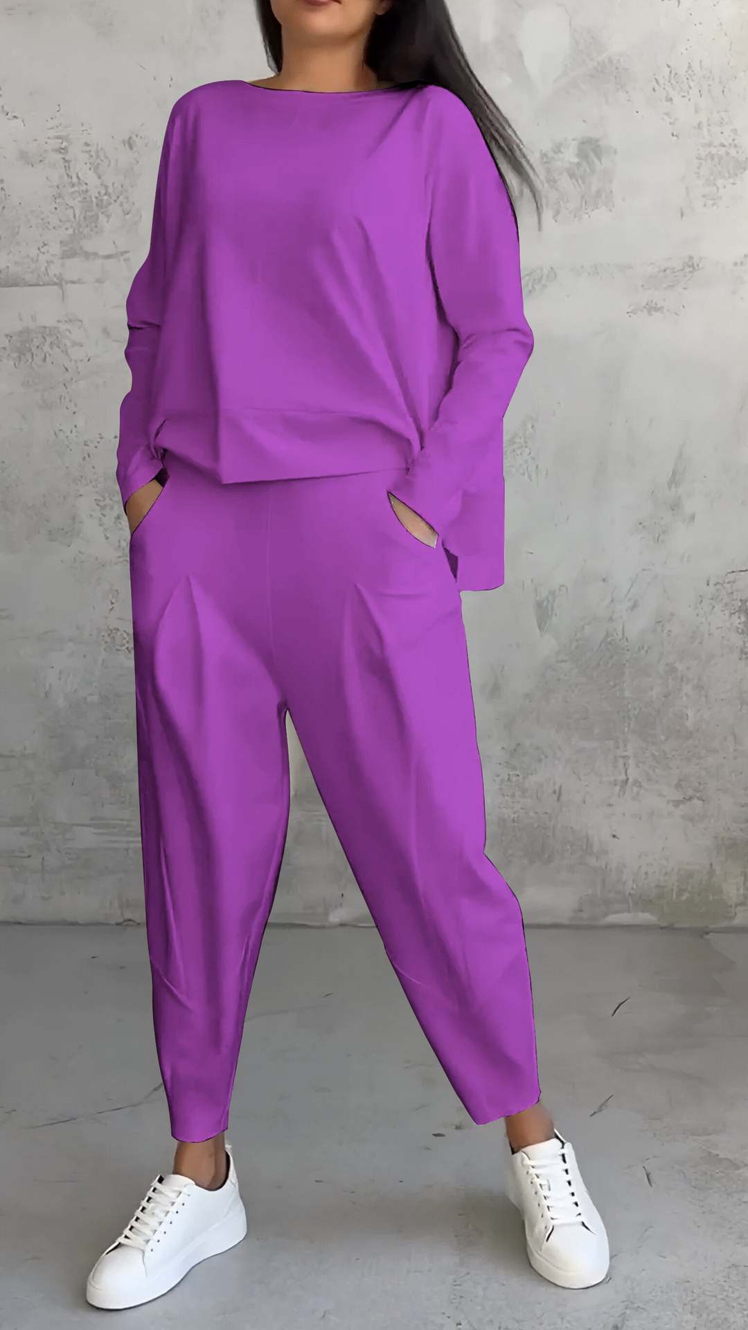 Women's Irregular Suit Long-sleeved Round Neck Top And Loose Harem Pants With Pockets Ins Fashion Trousers Set Women's Clothing LadyShow.Store