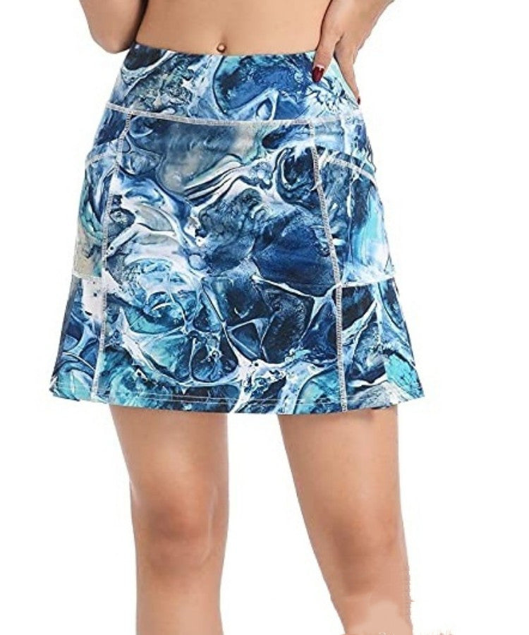 Women's Short Culottes Tennis Running Workout Two-layer High Top Sports Dress With Pockets