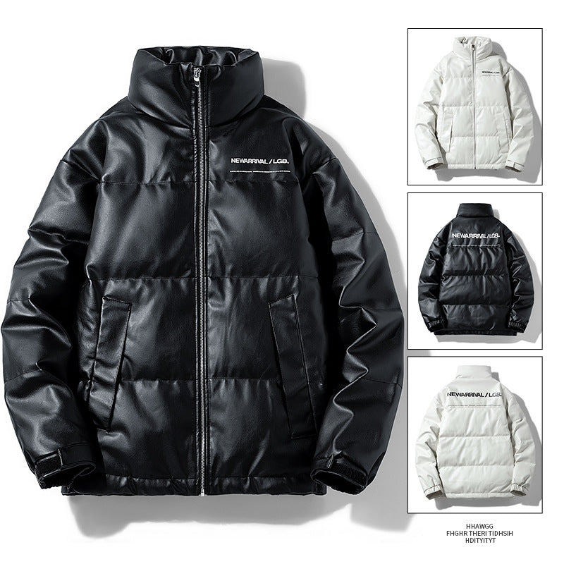 Men's Casual Down Jacket Vintage Stand Collar PU Leather Jacket Best YouTube Store