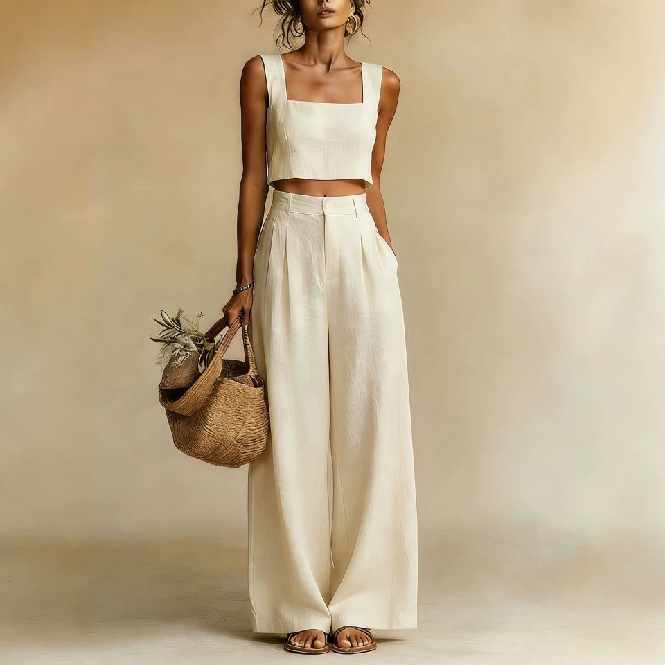 Womens Best-selling Square-neck Wide-leg Pants Set NorixaFashion.com