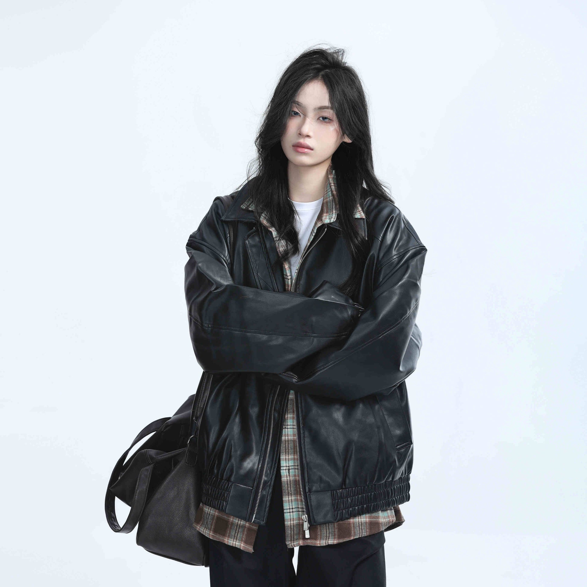 Brown Motorcycle PU Leather Coat Female Loose Jacket LadyShow.Store