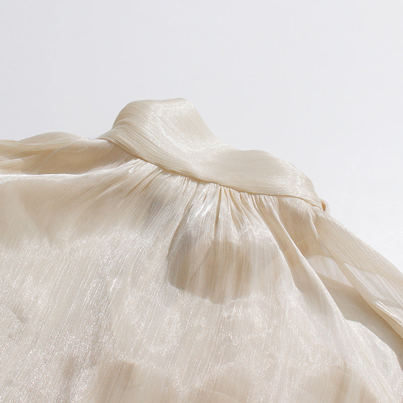 Cream Cold-Shoulder Halter Blouse NorixaFashion.com