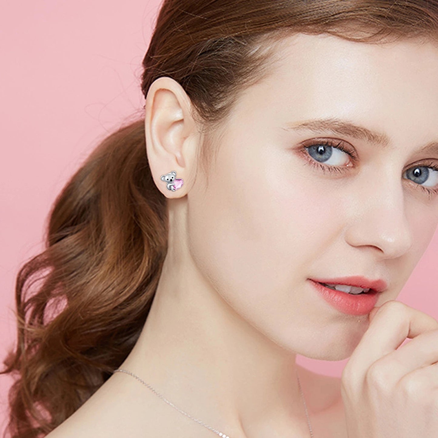 925 Sterling Silver Koala Bear Cute Animal Hypoallergenic Heart Crystal Earrings Jewellery LadyShow.Store