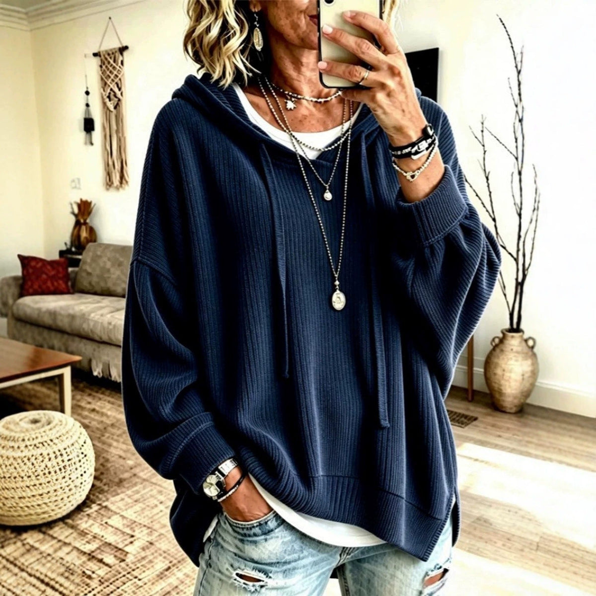 2026 European And American Women's Fashion Amazon Independent Store Hooded Drawstring Woven Corduroy Sweatshirt Jacket Loose Top NorixaFashion.com