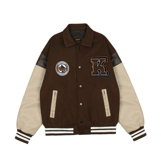 Embroidered PU Leather Sleeve Stitching Baseball Jacket Cotton Jacket Men Best YouTube Store