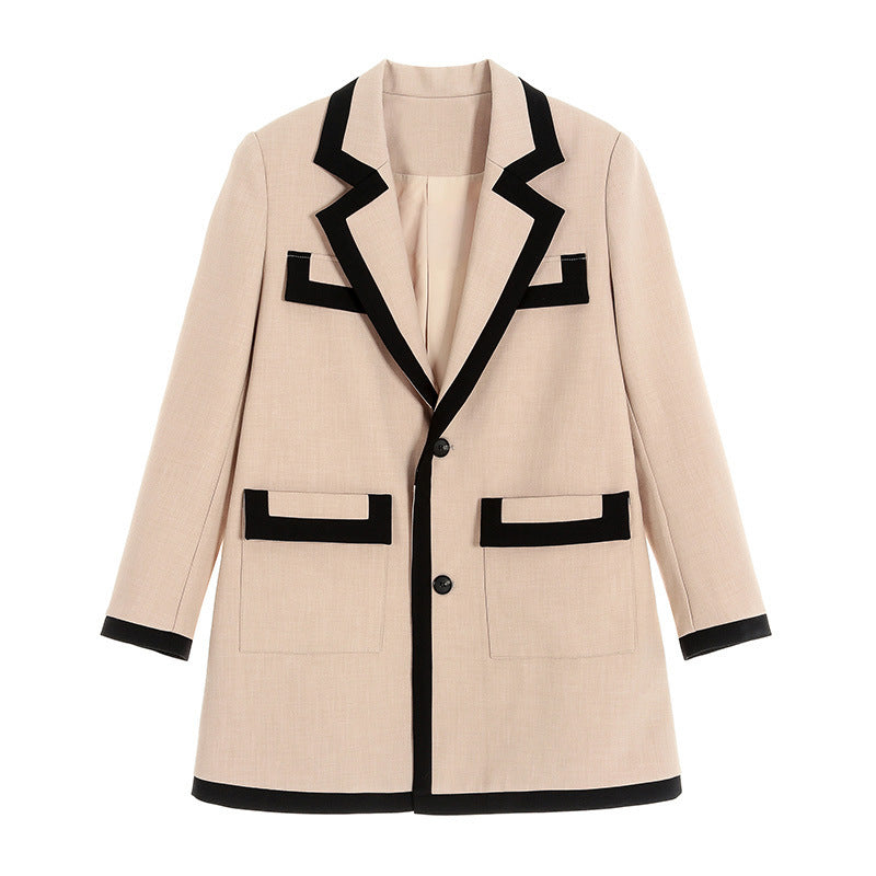 Stylish French Style Color Block Blazer Jacket for Women Pi-Mart