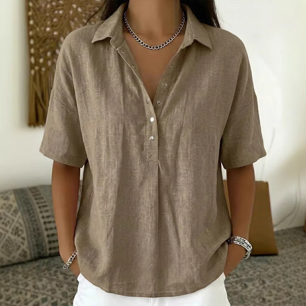 Summer Short-sleeved Shirt Button Pullover Top Fashion Casual Women's Clothing NorixaFashion.com