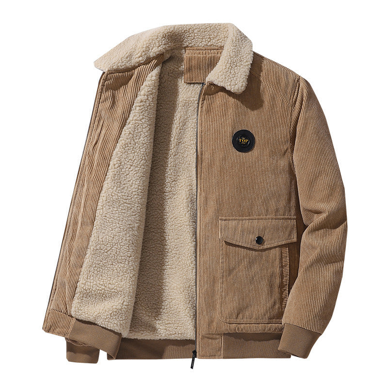 Men's Thickened Lamb Wool Cotton Corduroy Lapel Jacket Pi-Mart