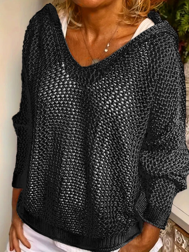 Sun Protection Knitted Hooded Sun Protection Clothing Hooded Thin Loose Sweater NorixaFashion.com