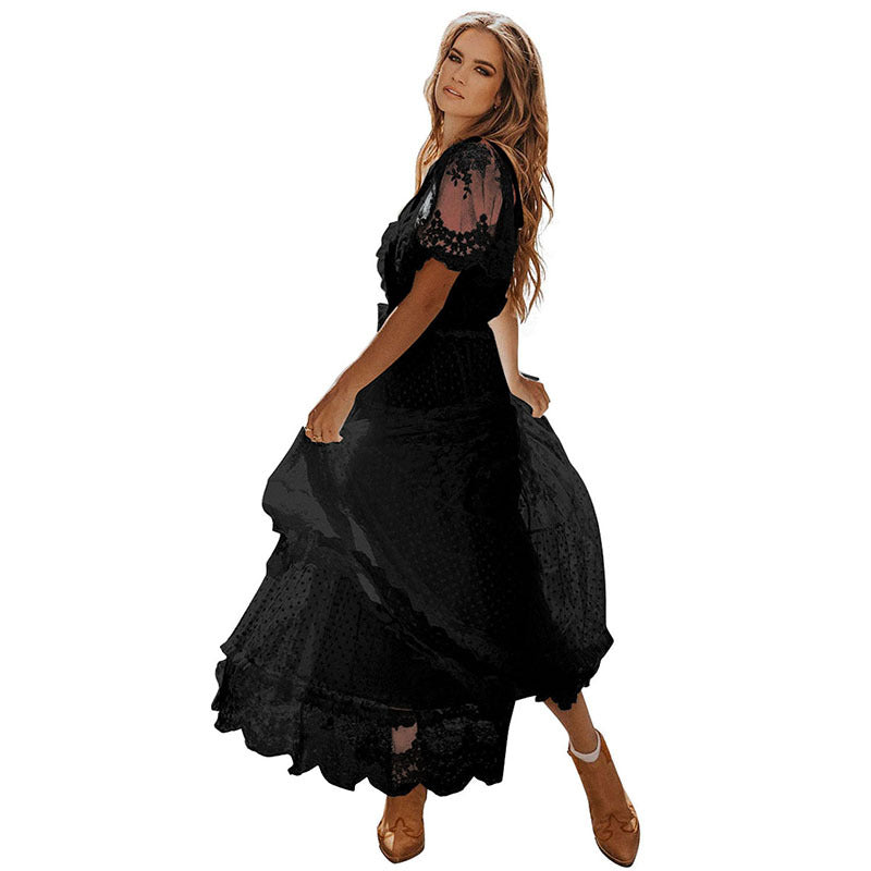 Lace V-neck Patchwork Dress Women NorixaFashion.com