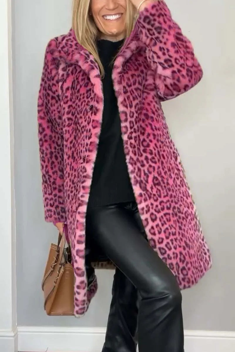 Fall Winter Leopard Print Plush Mid-length Coat LadyShow.Store