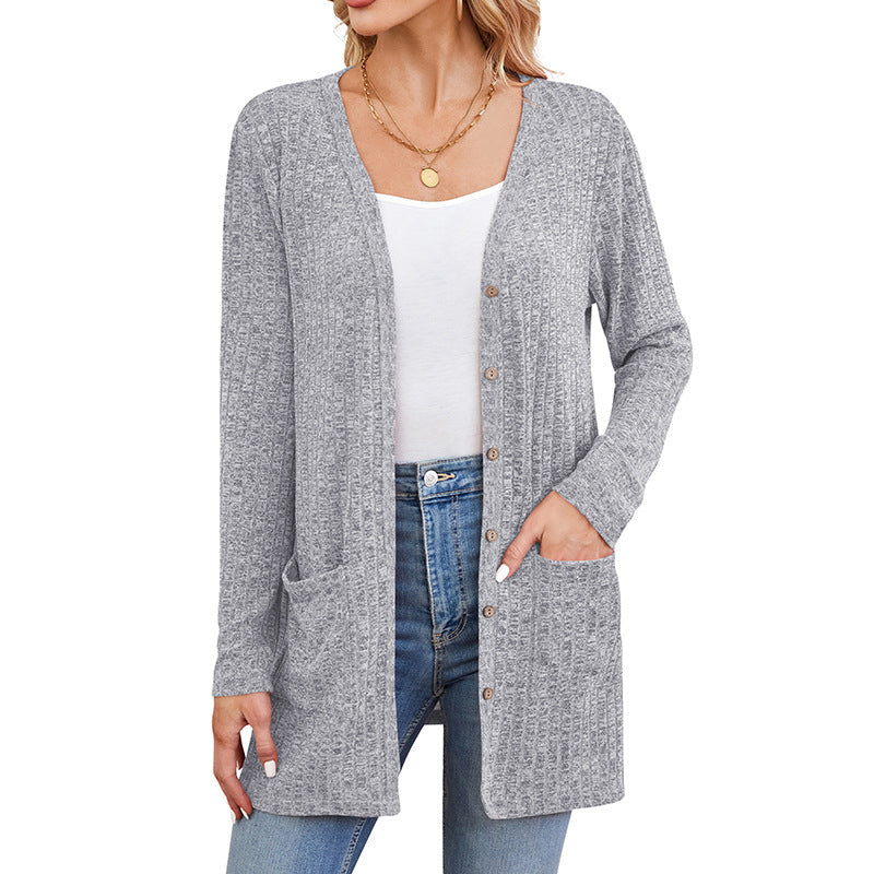 Fall Women's Clothing Sunken Stripe Solid Color Long Sleeve Women's Sweater NorixaFashion.com