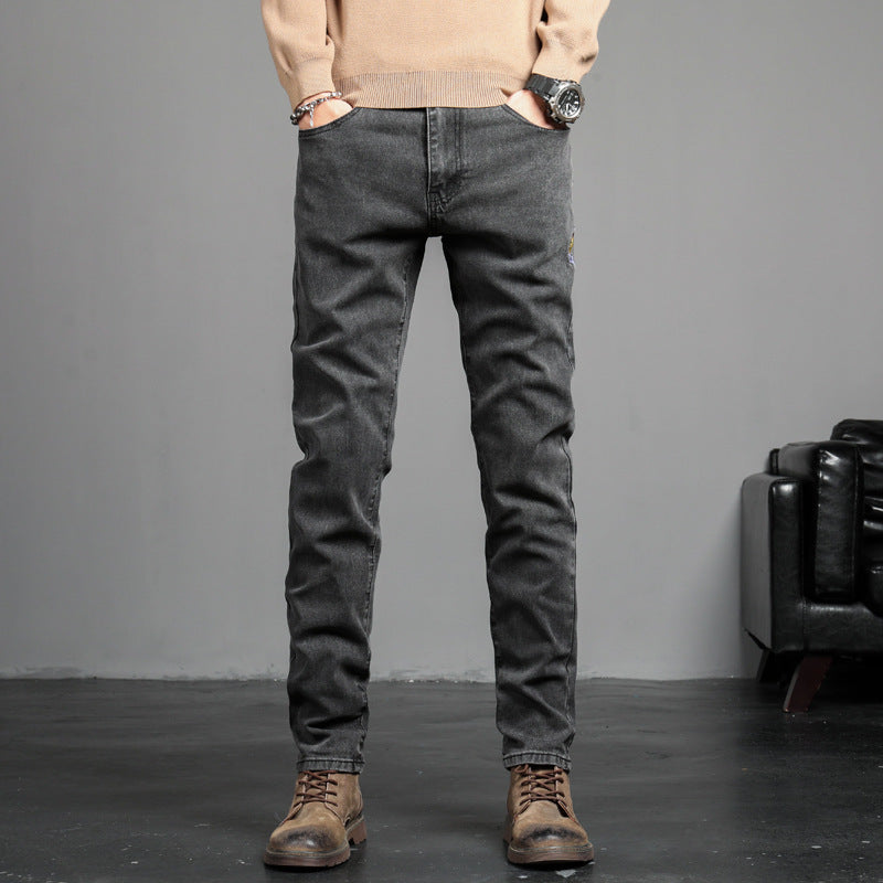 Youth Retro Embroidered Denim Trousers Pi-Mart