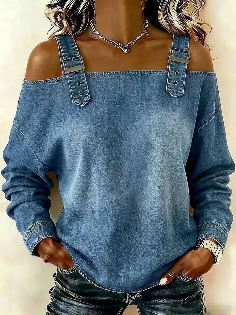 Halter-neck Off-shoulder Long-sleeve Top NorixaFashion.com