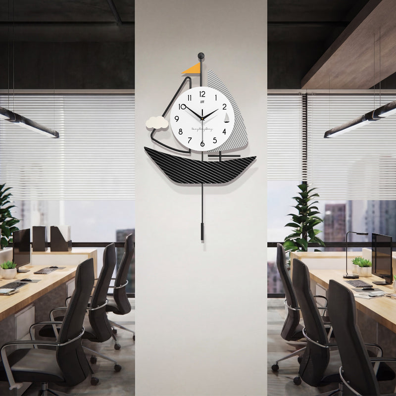Modern Sailboat Pendulum Wall Clock Nautical Living Room Decor PearlNestDecor.com