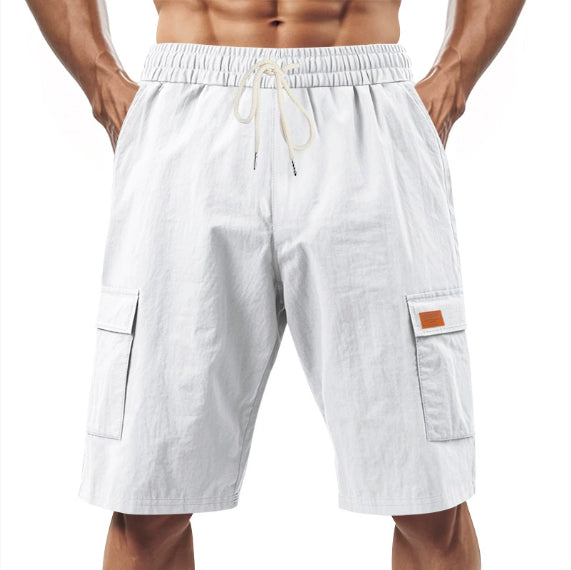 Loose Sports And Leisure Solid Color Linen Drawstring Shorts NorixaFashion.com