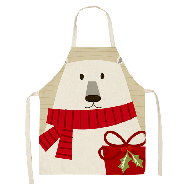 Christmas Deer Art Pattern Female Cleaning Home Cooking Kitchen Apron Chef Ear Cotton Linen PearlNestDecor.com