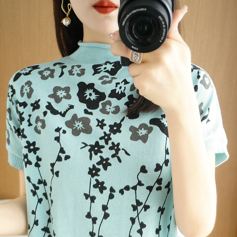 Women's 100% Cotton Floral Basic T-Shirt Pi-Mart