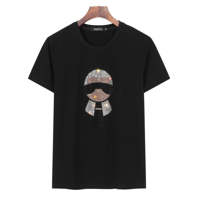 Plus Size Women's Rhinestone Character T-Shirt Fashion Pi-Mart