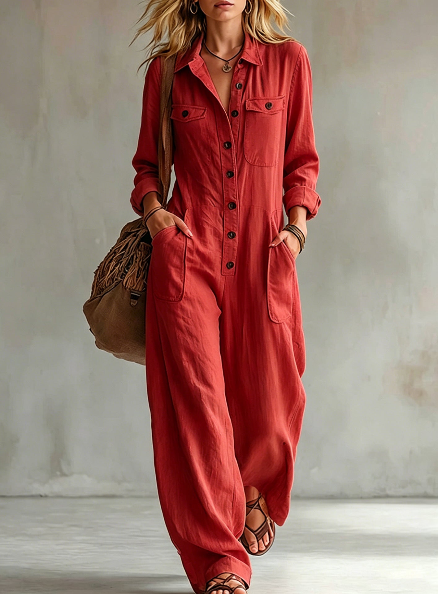 Womens Workwear Linen Casual Jumpsuit NorixaFashion.com