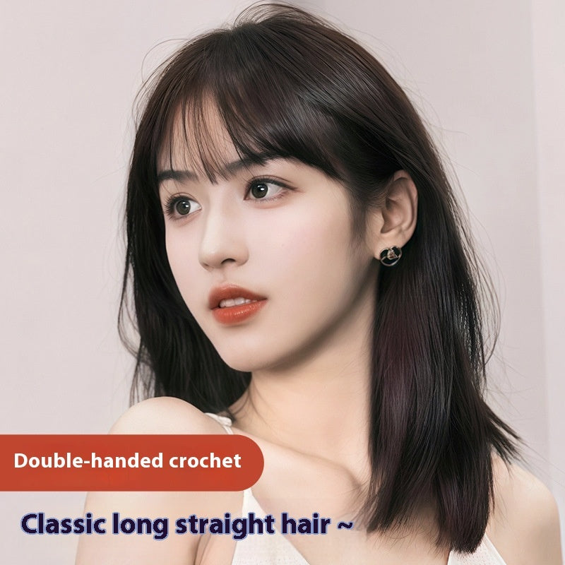 Women's Hand Woven Double Delivery Needle Wig Sheath Real Human Hair Silk Sleeve LadyShow.Store