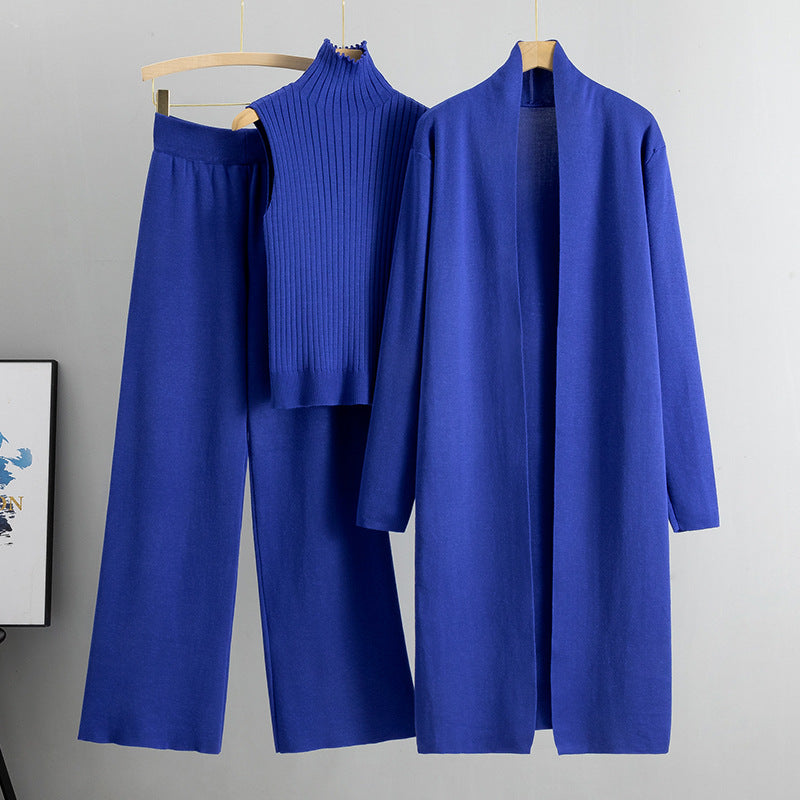 3pcs Suits Women Fashion Knitting Sleeveless Vest Sweater Long Cardigan And Wide-leg Pants Three-piece Set LadyShow.Store