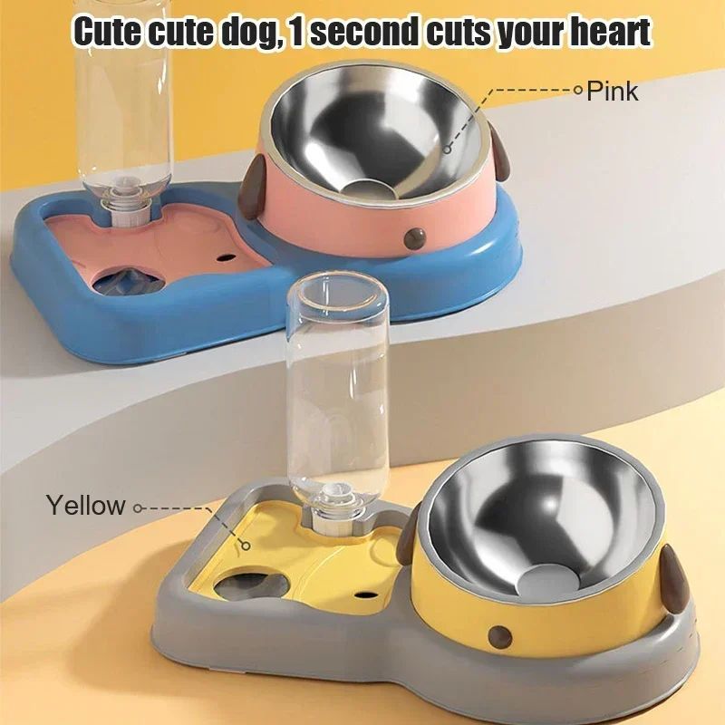 Pet Feeder Bowls Pet Feeder Water Bottle Set Pet Feeding Bowls And Drinkers 15-Degree Tilt Design Protect Cats Dogd Neck Pets Fashion