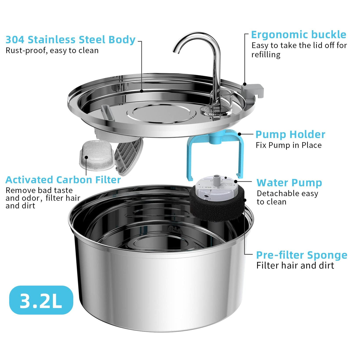 Stainless Steel Water Dispenser Automatic Fountain Pets Fashion
